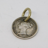 British Victorian Sterling Silver 1 1/2 Penny Coin Charm Antique 1843