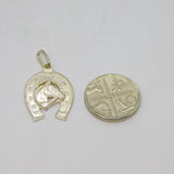 Sterling Silver Lucky Horseshoe With Horse Head Charm Pendant Vintage c1970