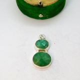 Sterling Silver Double Oval Faceted Green Aventurine Charm Pendant Vintage c1970