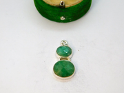 Sterling Silver Double Oval Faceted Green Aventurine Charm Pendant Vintage c1970