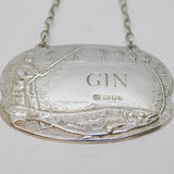 Sterling Silver Fishing Interest Gin Decanter Label Vintage 1982 London