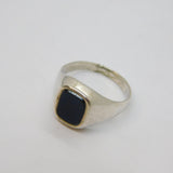 Sterling Silver Black Onyx Agate Signet Band Ring Vintage c1970 Size M