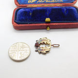 Sterling Silver Gilt Wreath Form Garnet Set Charm Pendant Vintage c1970