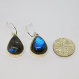 Pair of Sterling Silver Cabochon Labradorite Peardrop Earrings Vintage c1970