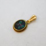 9ct Yellow Gold & Cut Opal Section Butterfly Drop Pendant Vintage c1970s