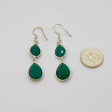 Pair of Sterling Silver Faceted Green Hardstone Peardrop Earrings Modern c2000
