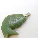 Sterling Silver Mounted Carved Jade Fish Pendant Vintage c1980s
