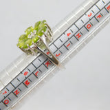 Sterling Silver 8 Peridot & White Sapphire Cluster Ring Vintage c1970 Size J 1/2
