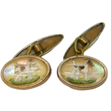 Silver Plated Reverse Carved Essex Crystal Style Terrier Cufflinks Antique c1920