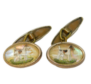 Silver Plated Reverse Carved Essex Crystal Style Terrier Cufflinks Antique c1920