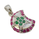 Sterling Silver, Ruby, Pearl & Emerald Crescent Moon Pendant Vintage c1990s