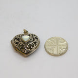 Sterling Silver Cutwork Puffy Heart With Shell Locket Pendant Modern c1990s