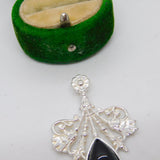 Sterling Silver Cabochon Onyx Drop Charm Pendant Vintage c1970