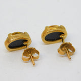 9ct Yellow Gold & Baltic Amber Stud Earrings Vintage c1970s