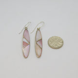 Pair of Sterling Silver Dyed Pink Shell Long Oval Dangly Earrings Modern c1990