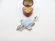 Sterling Silver Blue Agate Charm Pendant Vintage c1970