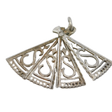 Sterling Silver Oriental Fan Charm Pendant Vintage c1970
