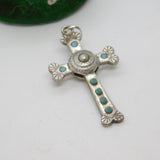 Sterling Silver Turquoise & Central Seed Pearl Cross Pendant Antique c1900