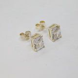 Pair of Sterling Silver CZ Rectangle Stud Earrings Vintage c1970
