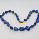9ct Yellow Gold & Lapis Lazuli Stone Set Beaded Necklace Vintage c1970s