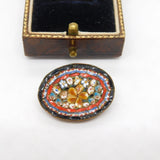 Italian Gilt Metal Micro-Mosaic Floral Brooch Pin Antique c1920 Art Deco
