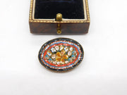Italian Gilt Metal Micro-Mosaic Floral Brooch Pin Antique c1920 Art Deco