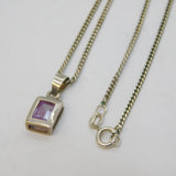 Sterling Silver Amethyst Drop Pendant Necklace Vintage c1980s