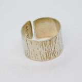 Sterling Silver Wide Bark Pattern Open Band Dress Ring Vintage c1970 Size K 1/2