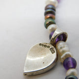 Tahitian Pearl, Pearl & Amethyst Beaded Sterling Silver Necklace Vintage 2005