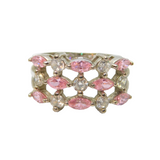 Sterling Silver Triple Row Pink & White CZ Dress Band Ring Vintage c1990 Size O