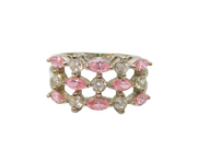 Sterling Silver Triple Row Pink & White CZ Dress Band Ring Vintage c1990 Size O