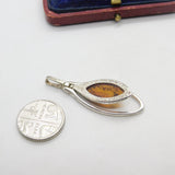 Sterling Silver Cabochon Baltic Amber Charm Pendant Vintage c1970