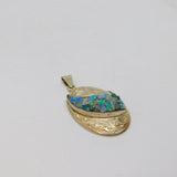 Sterling Silver Mosaic Style Opal Set Oval Patterned Charm Pendant Vintage c1970