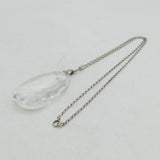 Victorian Sterling Silver Carved Rock Crystal Drop Pendant Necklace Antique