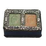 Edwardian Sterling Silver & Leather Double Stamp Box Antique 1905 Birmingham