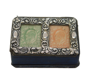 Edwardian Sterling Silver & Leather Double Stamp Box Antique 1905 Birmingham