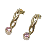 Pair of Sterling Silver Pink CZ Set Hinged Stud Drop Earrings Vintage c1970