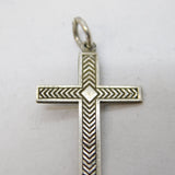 Sterling Silver Lined Pattern Cross Charm Pendant Vintage c1970