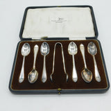 Edwardian Boxed Silver Plated Teaspoons & Tongs Set Antique c1910 Walker & Hall
