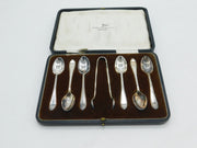 Edwardian Boxed Silver Plated Teaspoons & Tongs Set Antique c1910 Walker & Hall