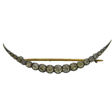 19th Century Sterling Silver Graduating Paste Set Crescent Moon Brooch Antique