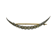 19th Century Sterling Silver Graduating Paste Set Crescent Moon Brooch Antique