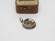 Sterling Silver Roulette Wheel with Pearl Charm Pendant Vintage c1970