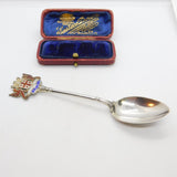 Sterling Silver & Enamel Carlisle Crest Terminal Spoon 1932 Birmingham Antique