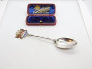 Sterling Silver & Enamel Carlisle Crest Terminal Spoon 1932 Birmingham Antique