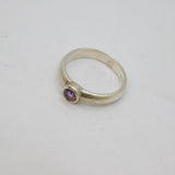 Sterling Silver Purple CZ Solitaire Dress Band Ring Modern c1990 Size K