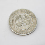 19th Century South African Sterling Silver 2 Shilling Coin Brooch Antique 1897