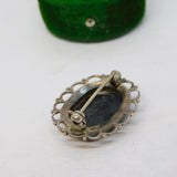 Sterling Silver & Onyx Set Floral Brooch Pin Vintage c1970
