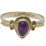 Sterling Silver Cabochon Amethyst Patterned Band Ring Vintage c1970 Size N 1/2