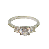 Sterling Silver Triple CZ Sparkling Dress Band Ring Vintage c1990 Size O
